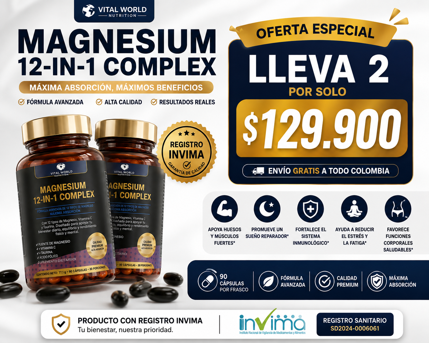 Vital World MAGNESIO 12 en 1 - Combo X 2